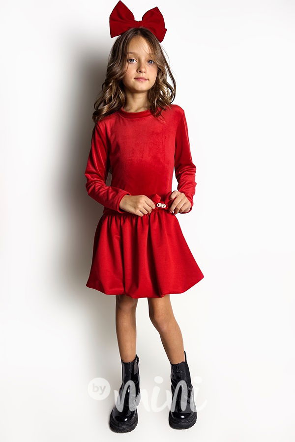 Soft velur šaty s balonovou sukní červené