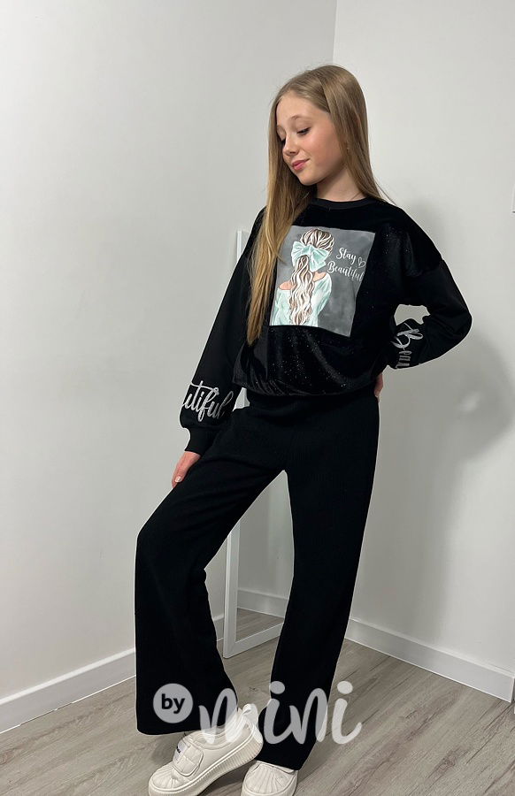 Teplé volné kalhoty černé