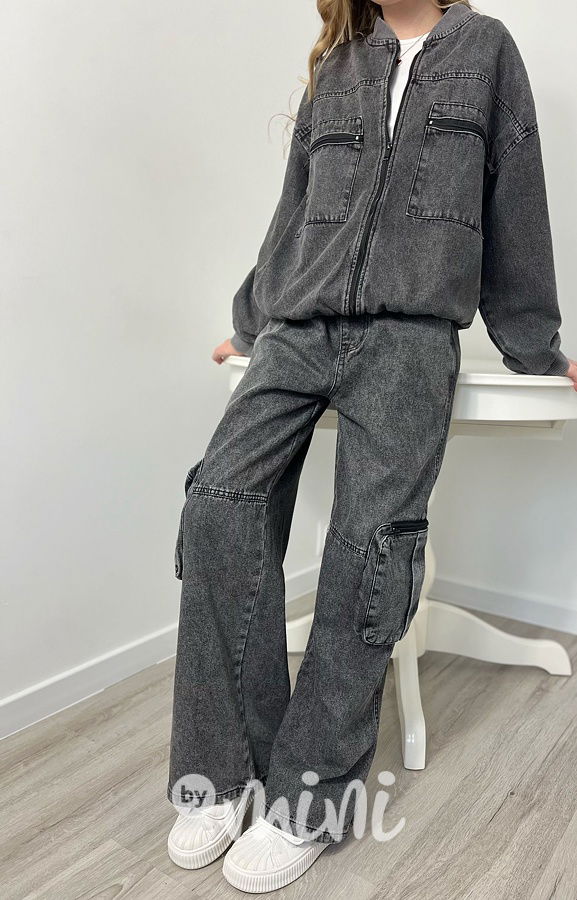Oversize denim bunda + volné jeansy