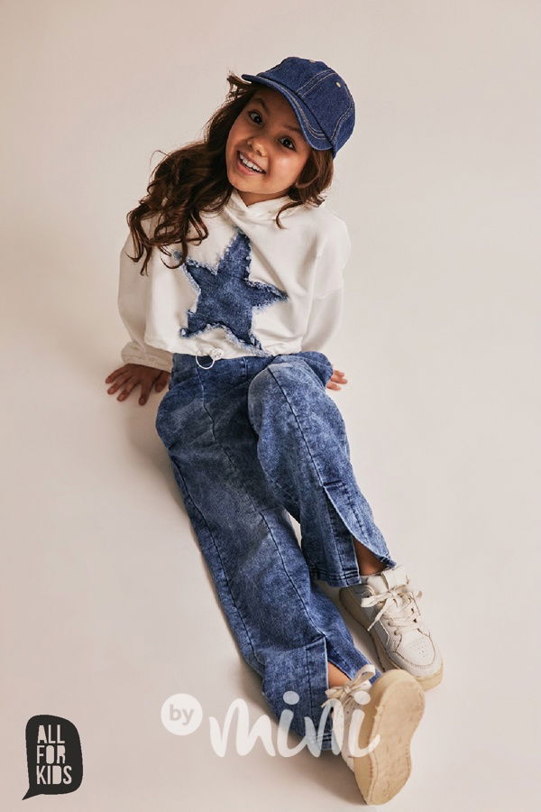 All for kids denim star mikina cream