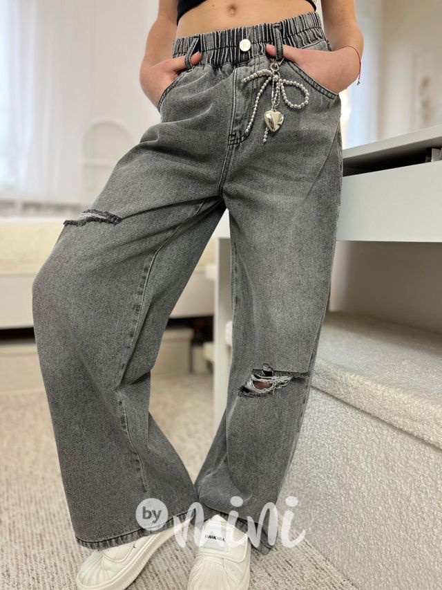 Volné ripped dark jeansy s karabinou