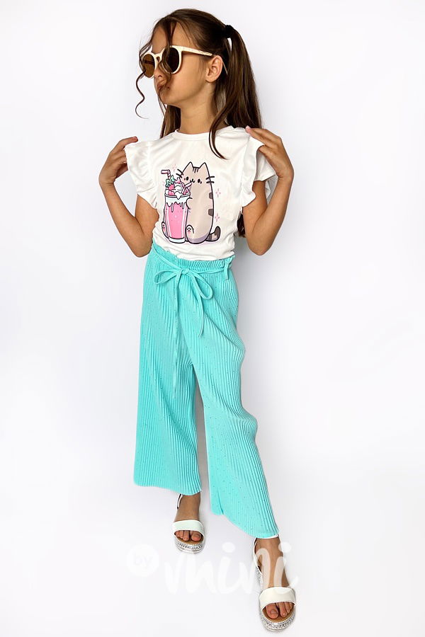 Volné plisované kalhoty s kamínky mint
