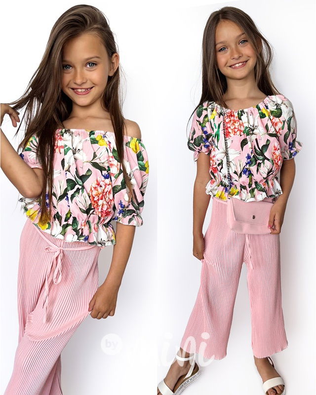 Letní plisovaný set s kabelkou pink