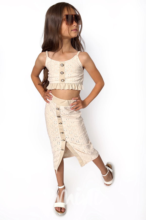 Crop top + midi sukně BEIGE