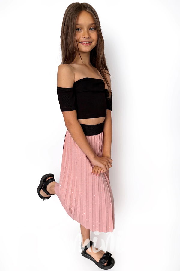 Midi plisovaná sukně s kamínky pudder pink