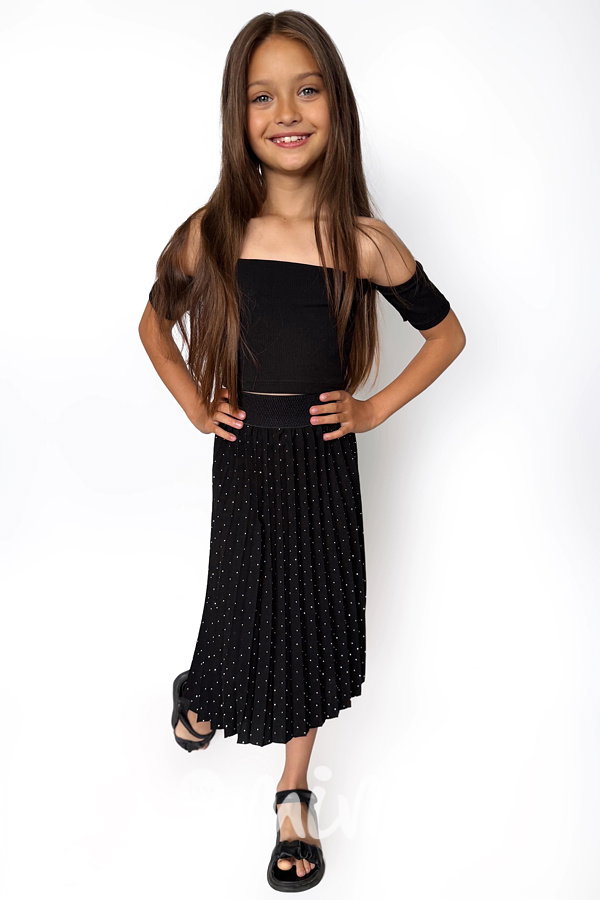 Midi plisovaná sukně s kamínky black