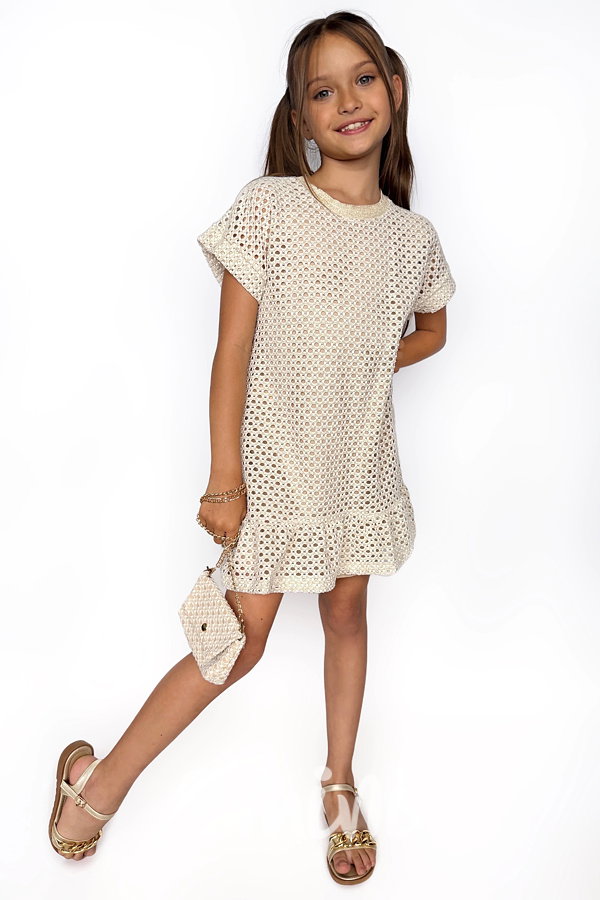 Děrované šaty s kabelkou beige