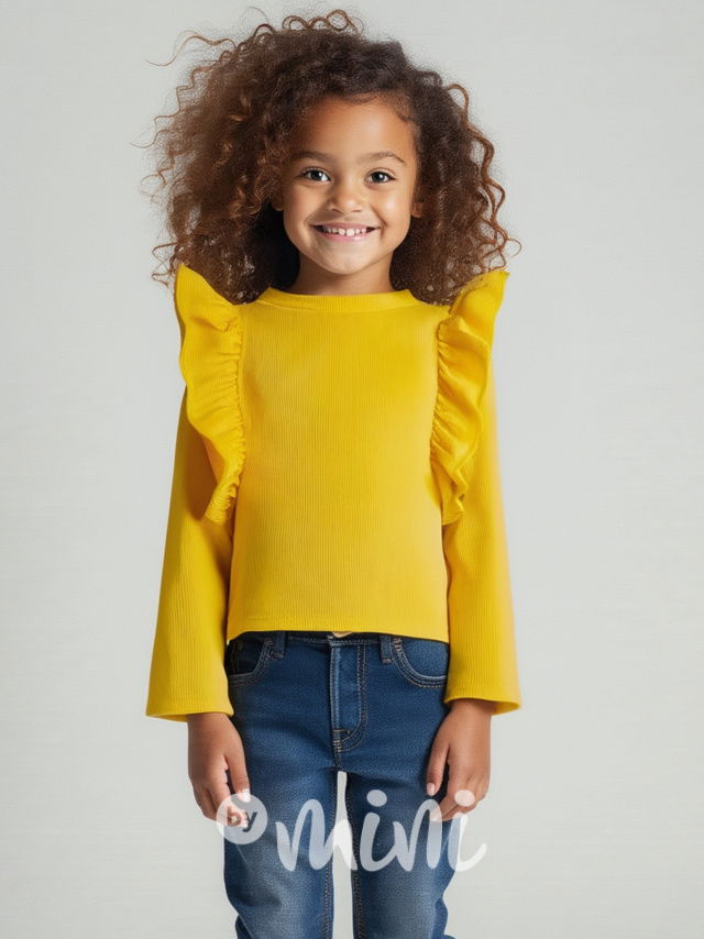 Frill žebrované longsleeve triko žluté