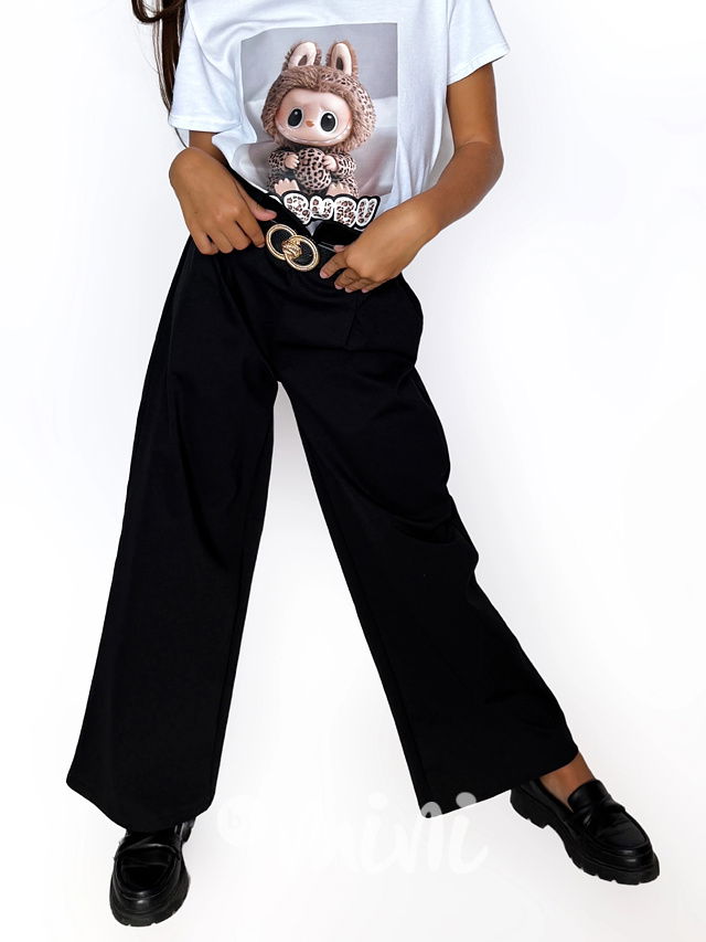 Široké černé kalhoty s páskem