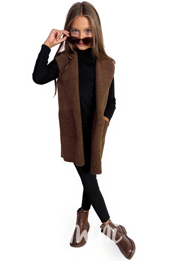 Beránková long vesta chocolate