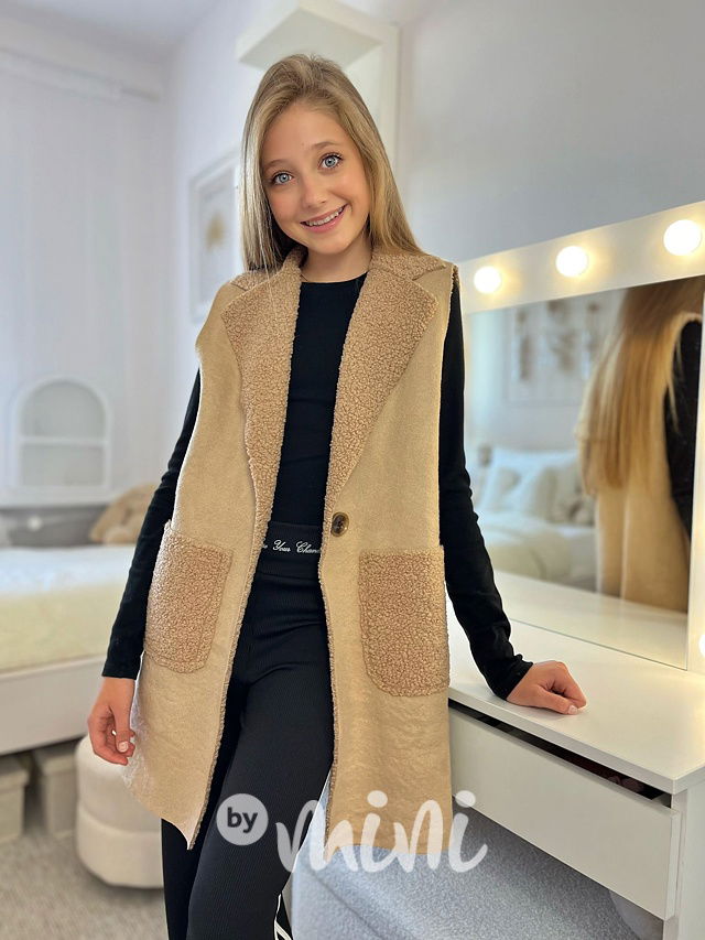 Beránková long vesta béžová