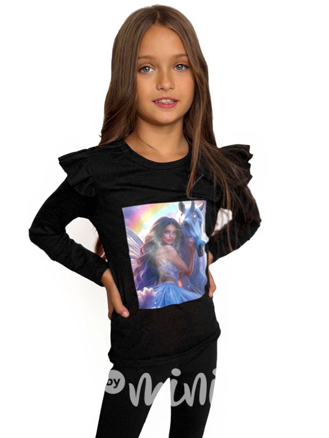 Magic unicorn blůzka s řasením černá