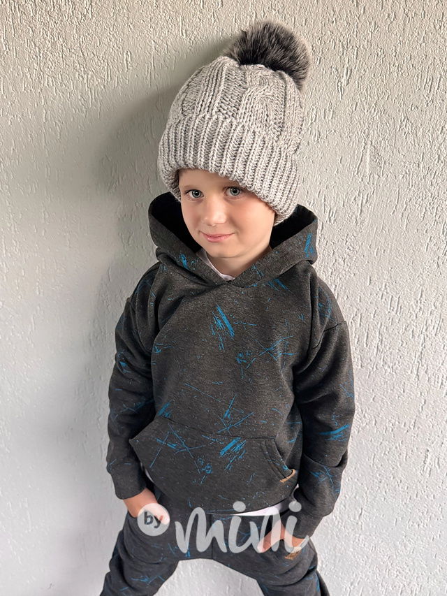 Zateplené šedá mikina blue splash