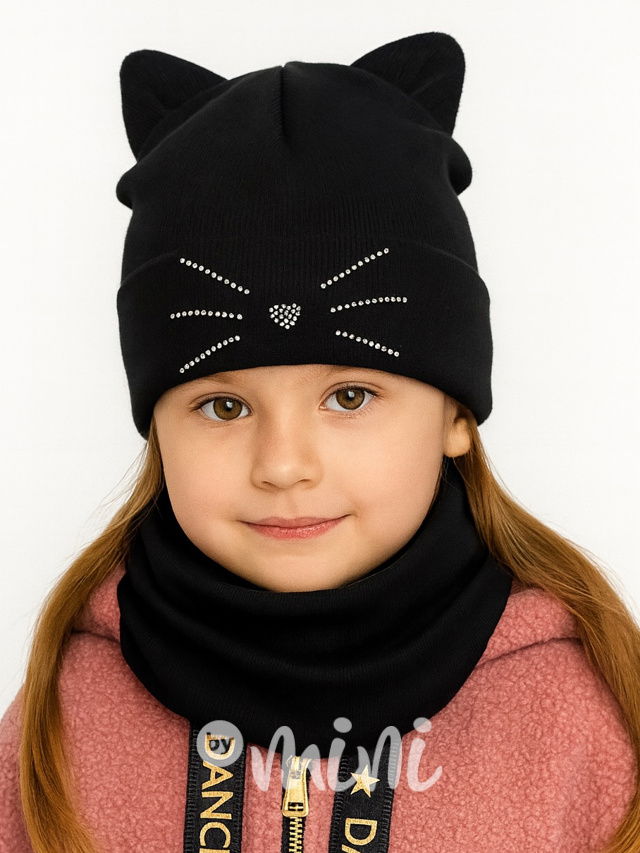 Cat čepice s ouškama + nákrčník BLACK