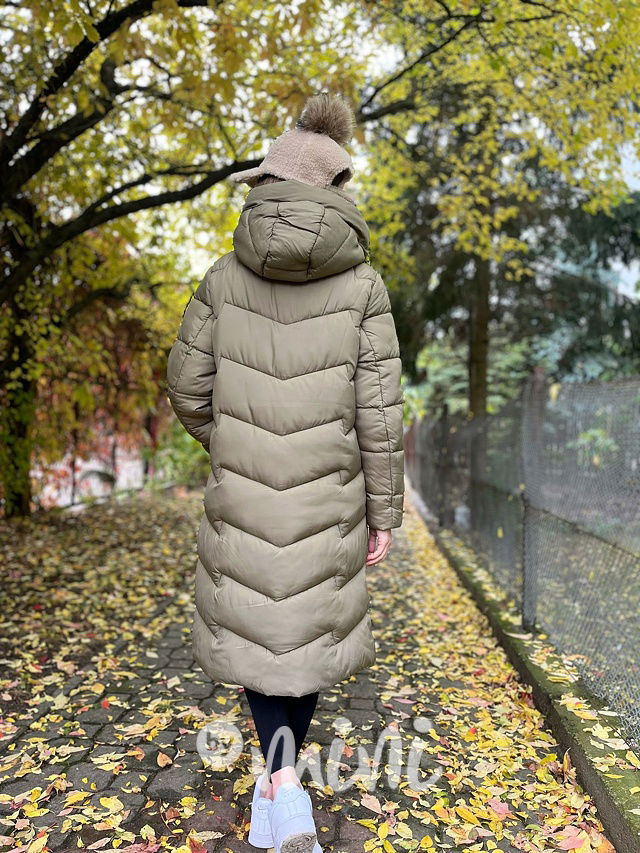 Ultra dlouhý zimní kabát khaki