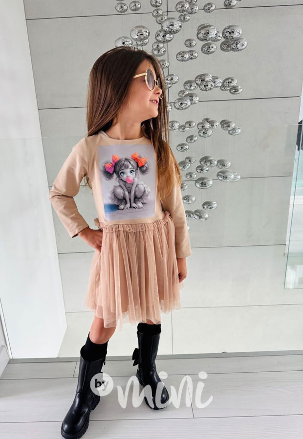 PREMIUM šaty s tylem Bubble béžové