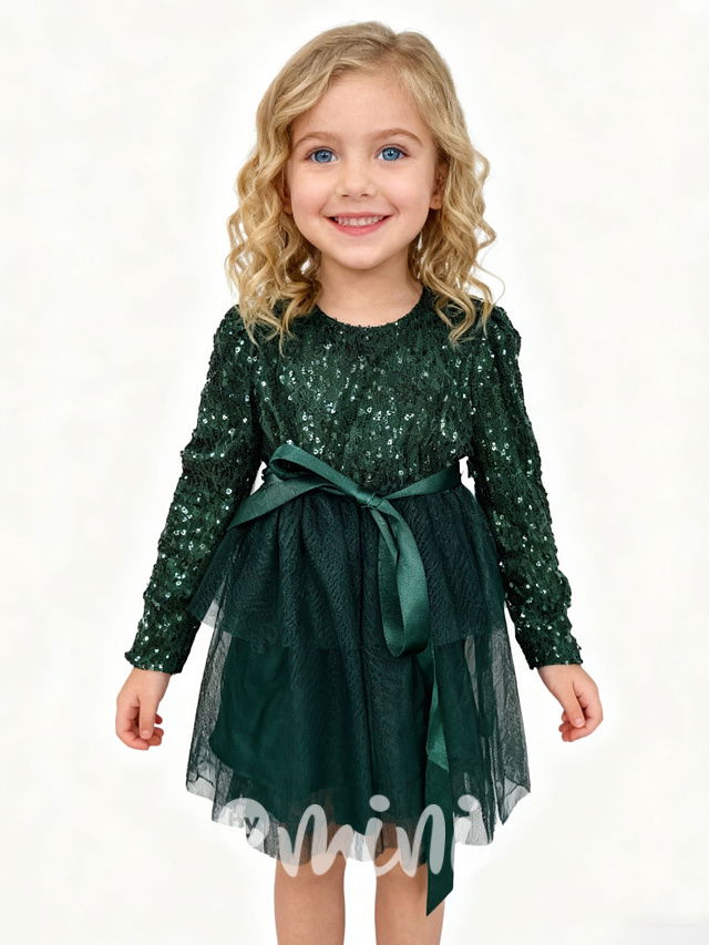 PREMIUM slavnostní šaty s tylem a flitry SMARAGD
