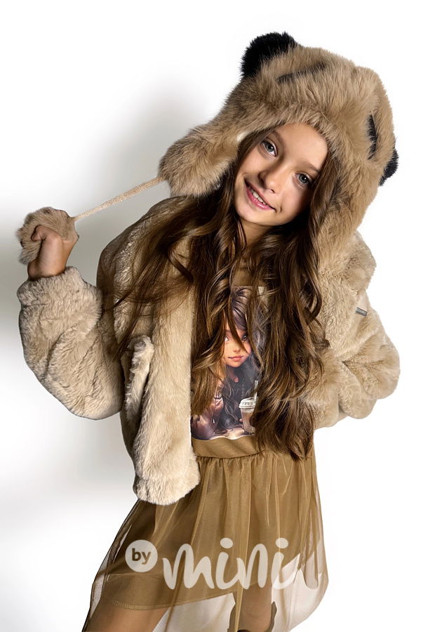 Panda chlupatá čepice hnědá