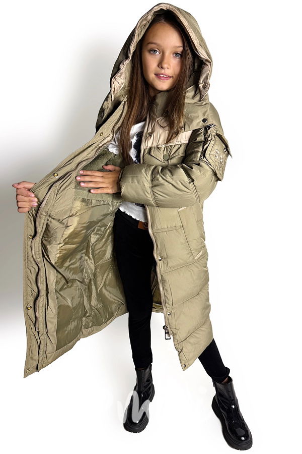 Ultra dlouhý zimní kabát khaki/beige