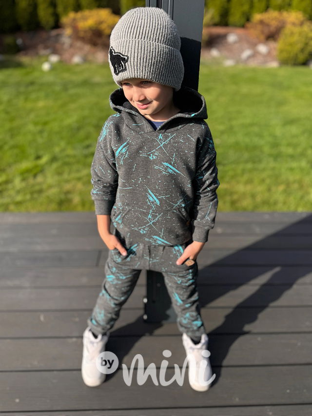 Zateplené šedá mikina tyrkys splash