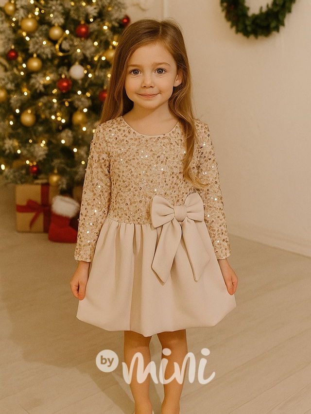 Slavnostní šaty s flitry a mašlí gold