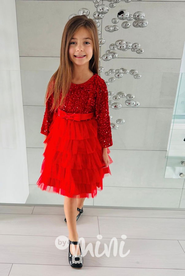 PREMIUM červené flitr šaty s tylem