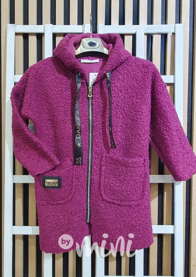 Dlouhý podzimní hoodie mikinokabát purple