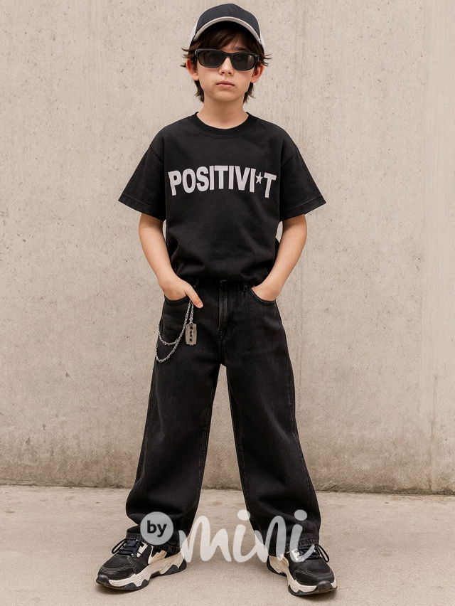 Streetwear široké dark džíny s řetězem
