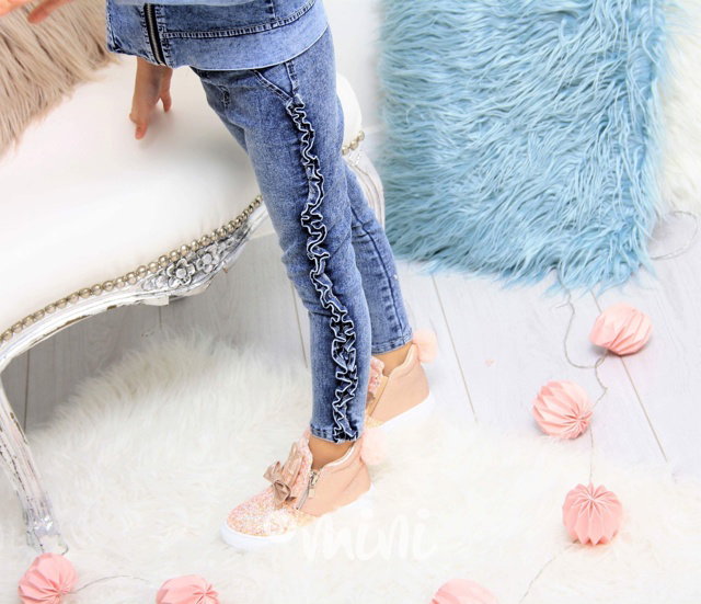 Jeans kalhoty s volánky