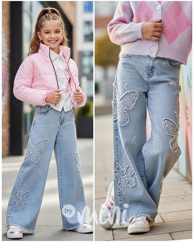 Volné široké denim rifle BUTTERFLY