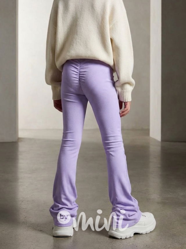 Stretch žebrované zvonáče s řasením vzadu LILA