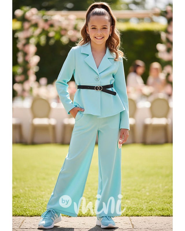 Elegant sako s páskem + volné kalhoty TYRKYS