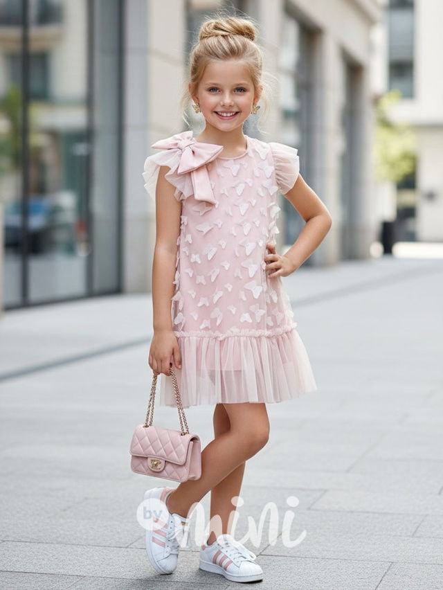 Motýlkové šaty s mašlí růžové