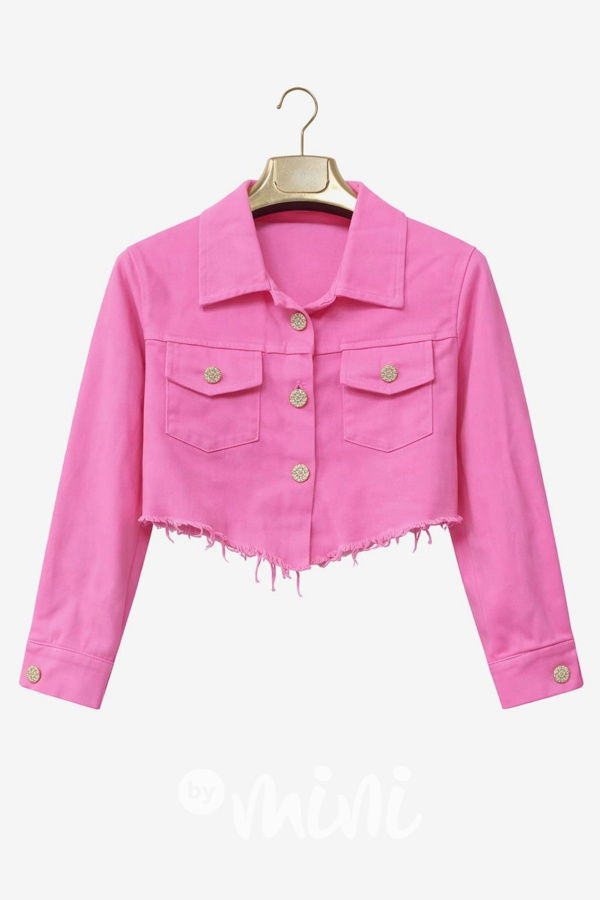 Růžová crop denim bunda