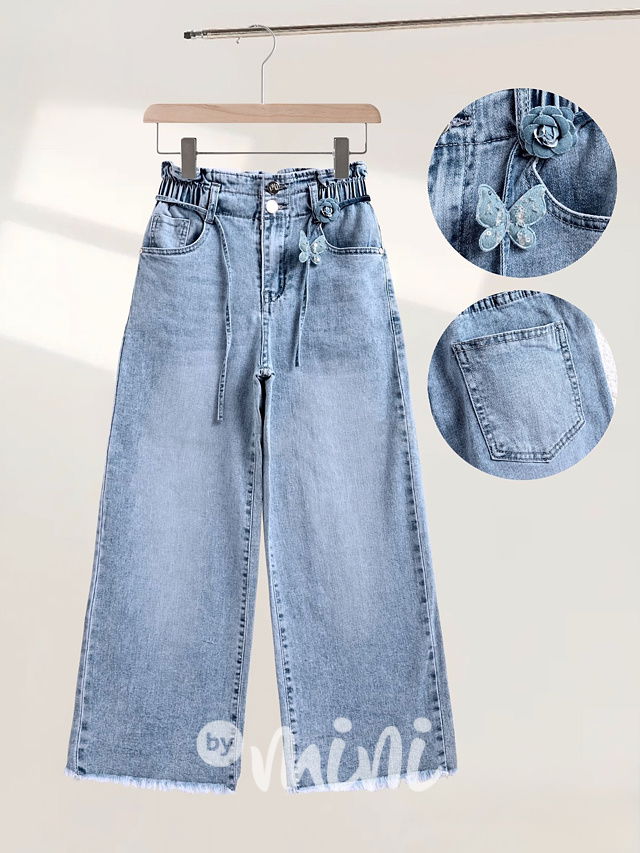 Volné široké denim rifle s páskem