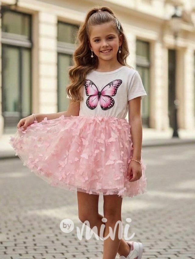 Motýlkové šaty s kabelkou pudder pink