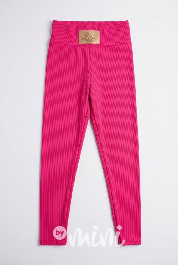 Stretch žebrované legíny malinové