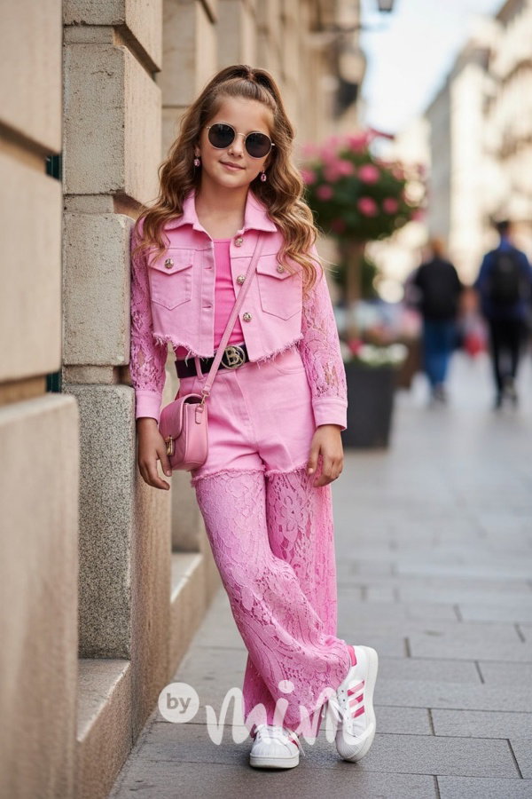 Glam lace denim bunda růžová