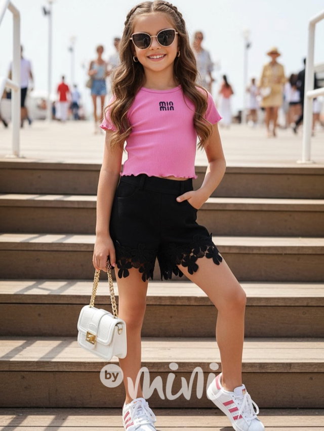 Flower denim kraťasy černé