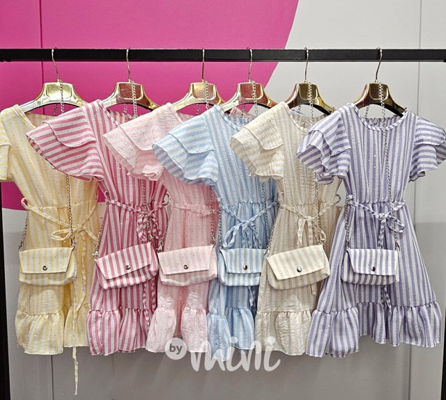 Letní pink marina šaty poseté kamínky + kabelka