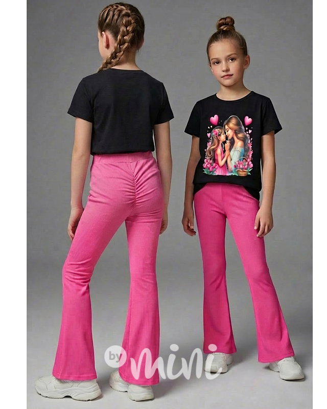 Stretch žebrované zvonáče s řasením vzadu DARK PINK
