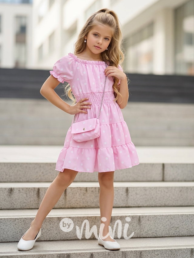 Puntíkaté šaty Carmen s kabelkou PINK