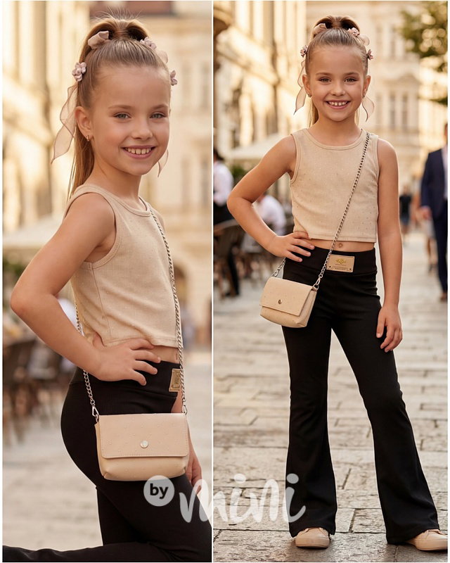Crop top s kamínky + kabelka beige