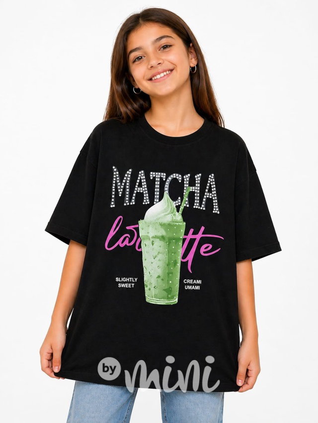 Matcha latte oversize triko s kamínky černé