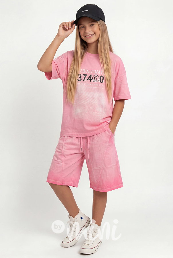 Volné streetwear long šortky pink ombre
