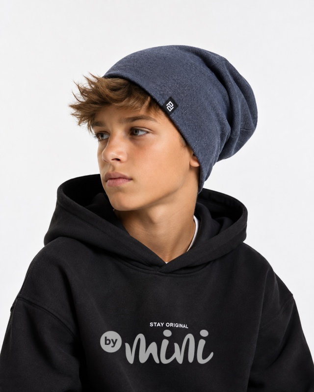 Dvojitá stretch beanie modrý melír