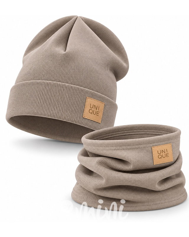 UNIQUE čepice + nákrčník taupe