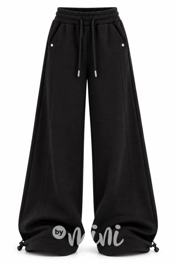 Podzimní teplé široké kalhoty black Palazzo