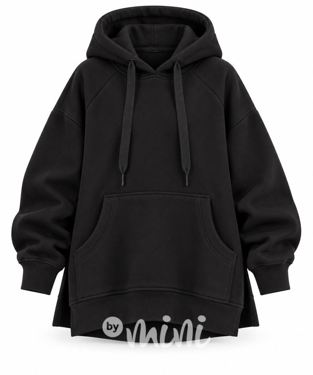 Zateplená oversize long mikina černá