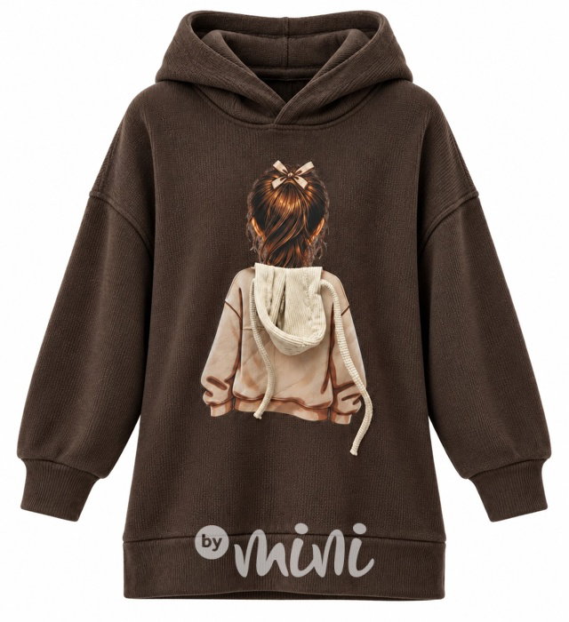 Podzimní mikinová hoodie tunika GIRL hnědá
